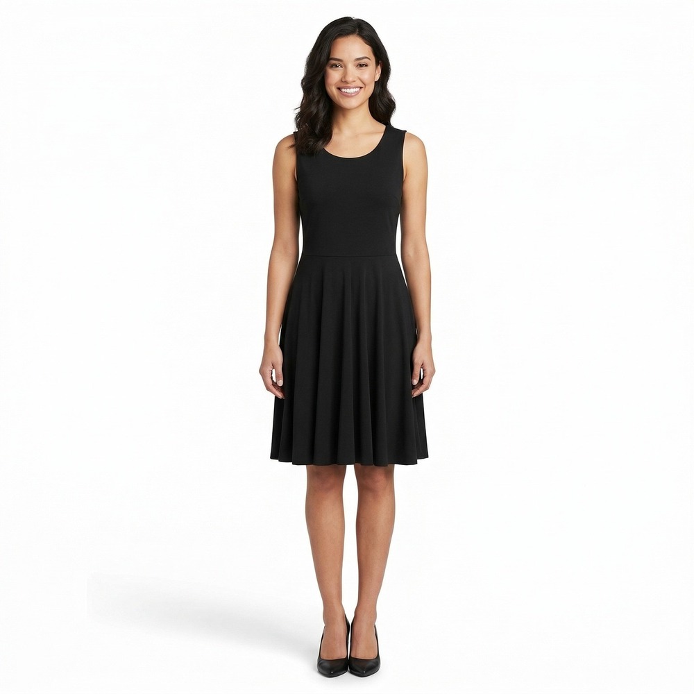 Willi Smith Women Black Sleeveless Fit & Flare Skater Dress Keyhole Back Size S